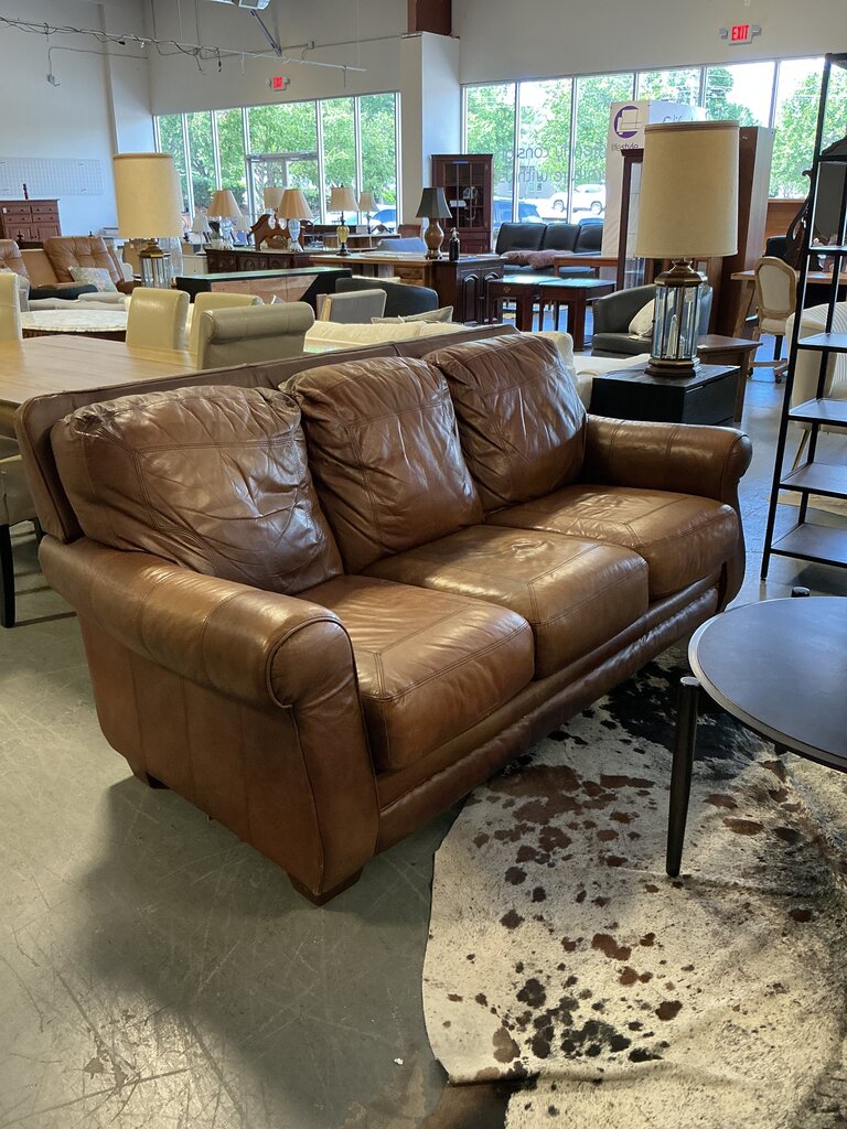 Roll Arm Leather Sofa (as-is)