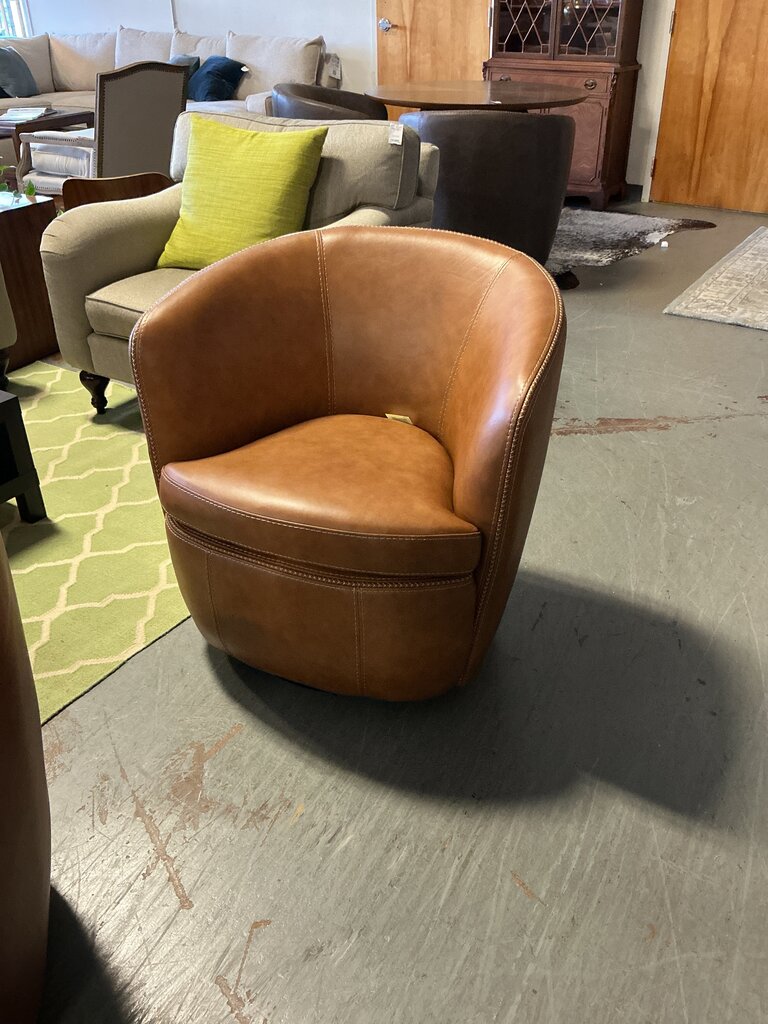Italian Leather Swivel Chair- Vintage Caramel