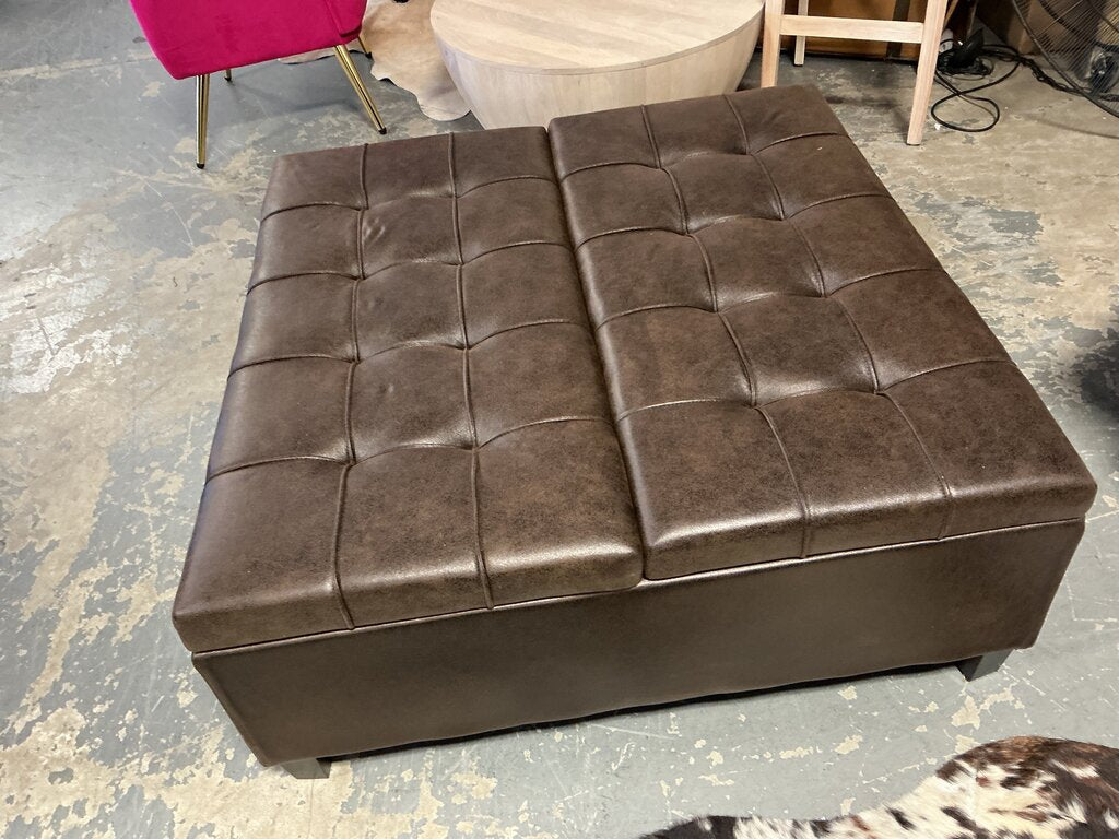 Harrison Faux Leather Storage Ottoman- Distressed Brown