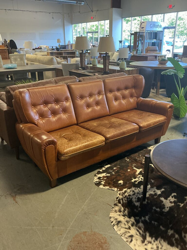 German MCM Leather Wingback Sofa
