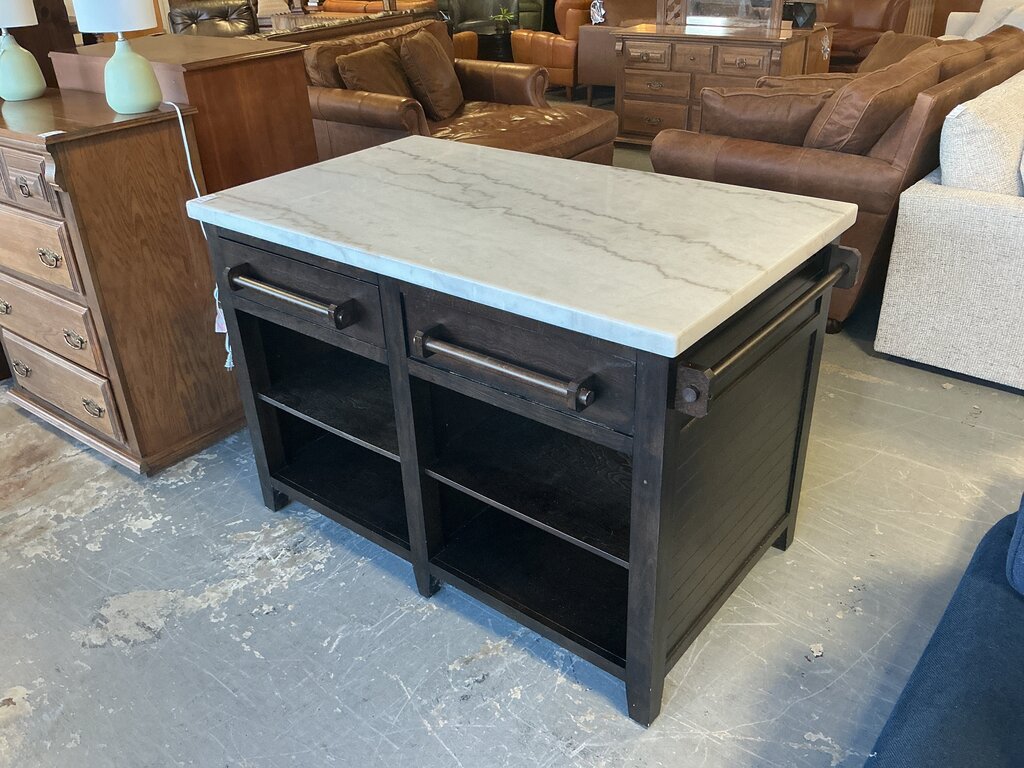 Dark Stain Kitchen Island w/ Stone Top