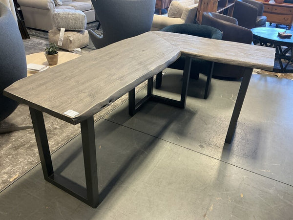 L-Shaped Driftwood Desk with Metal Base