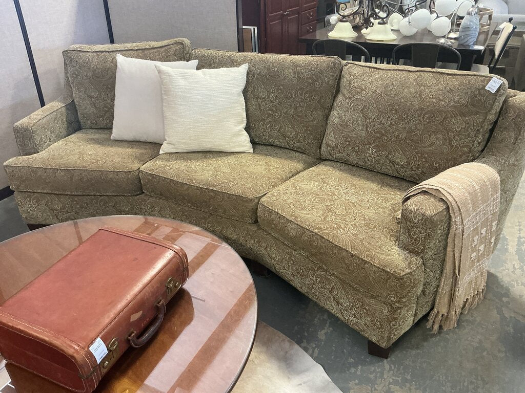 Gold Paisley 3 Cushion Curved Sofa