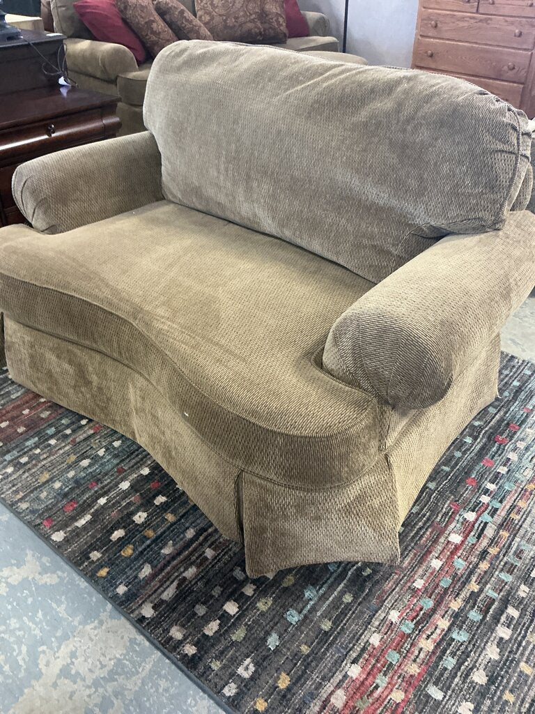 Gold Tan Curved Loveseat + Ottoman