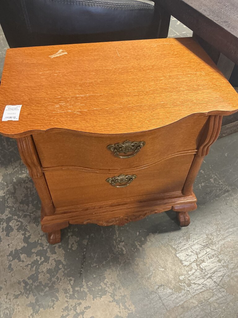 Vintage Oak 2 Drawer Nightstand (As-Is)