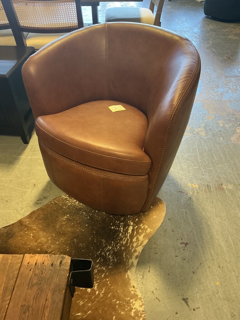 Italian Leather Swivel Chair- Vintage Whiskey