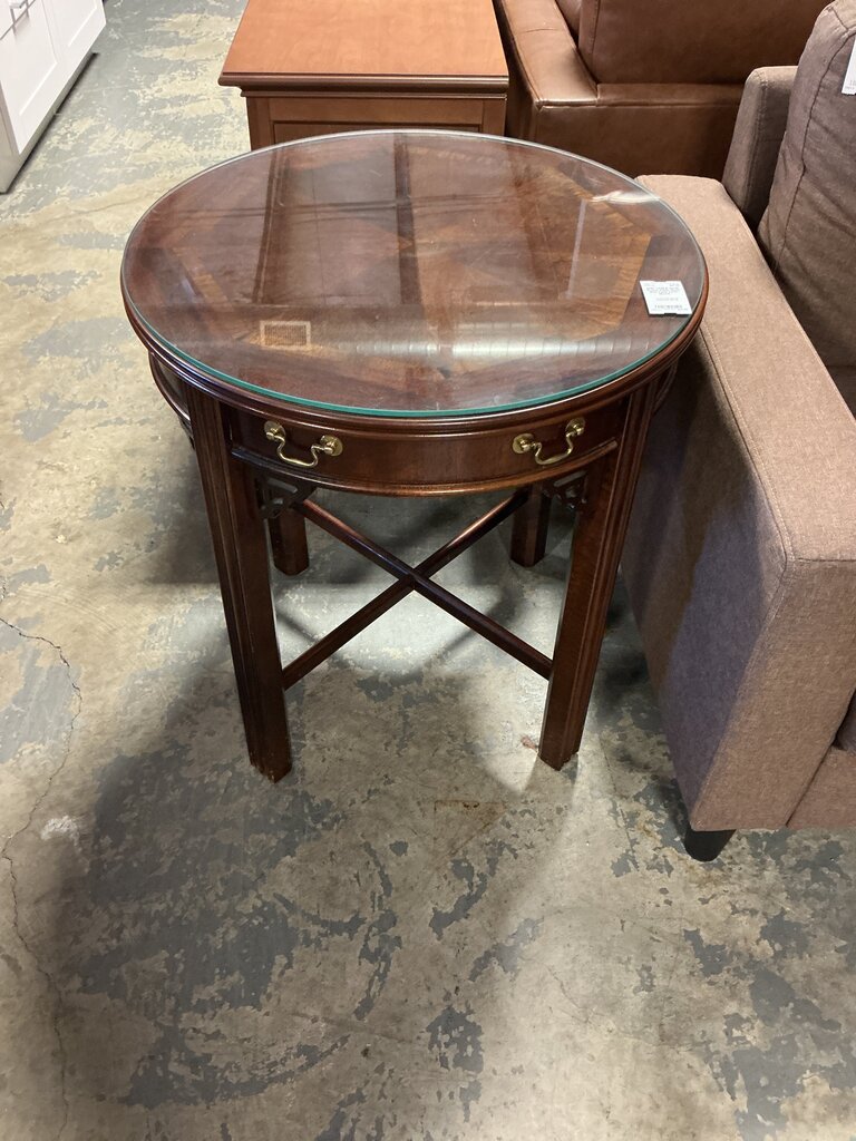 Small Round Asian Style End Table (with Glass)