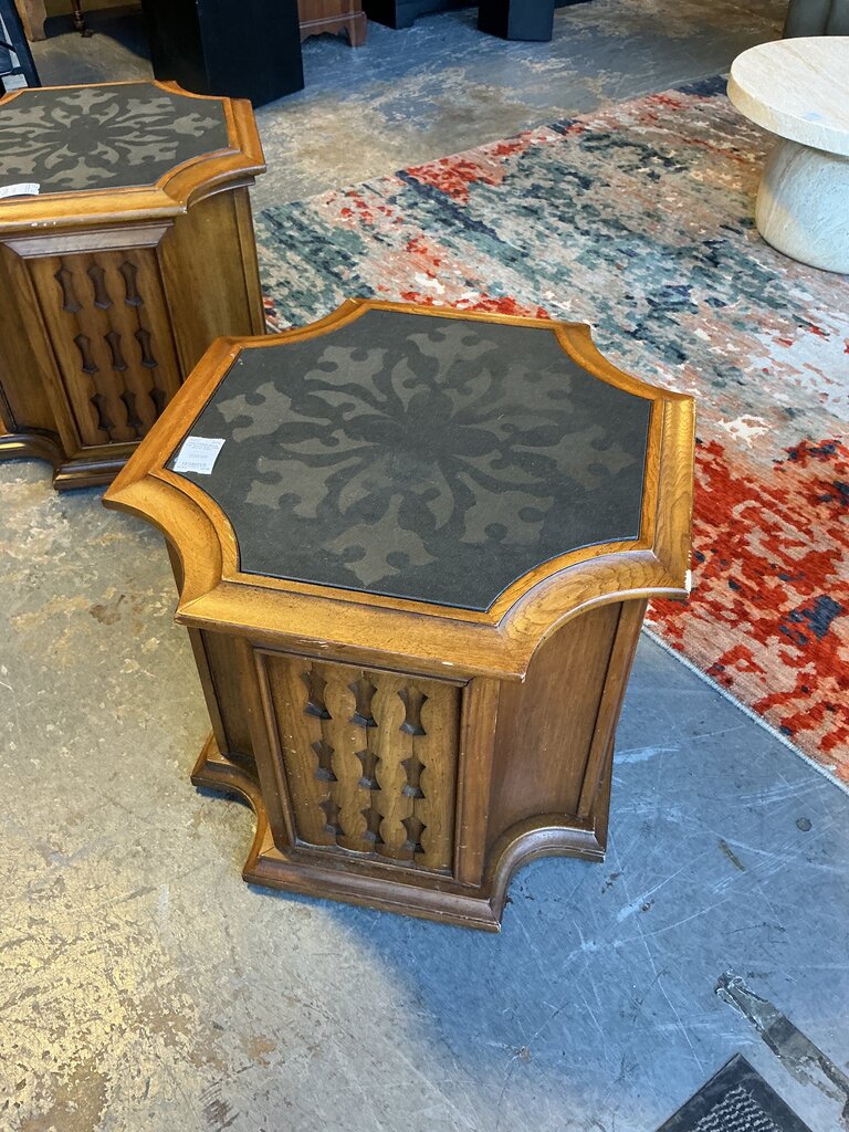 Stone Top Wood End Table (As-Is, Chip)