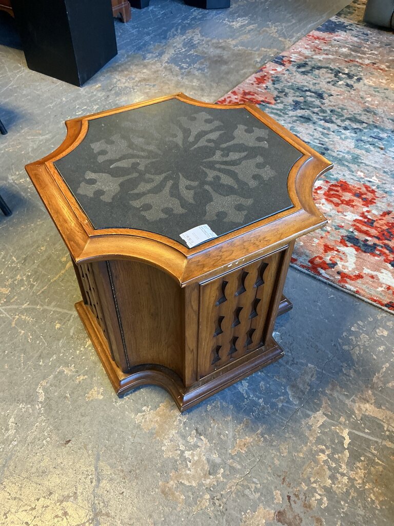 Stone Top Wood End Table
