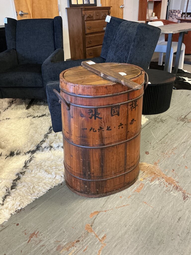 Antique Wooden Asian Grain Barrel