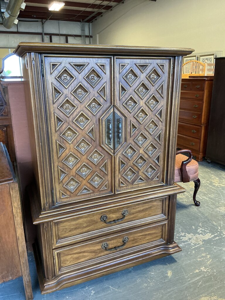Vintage Carved Wood Bachelors Chest/Wardrobe