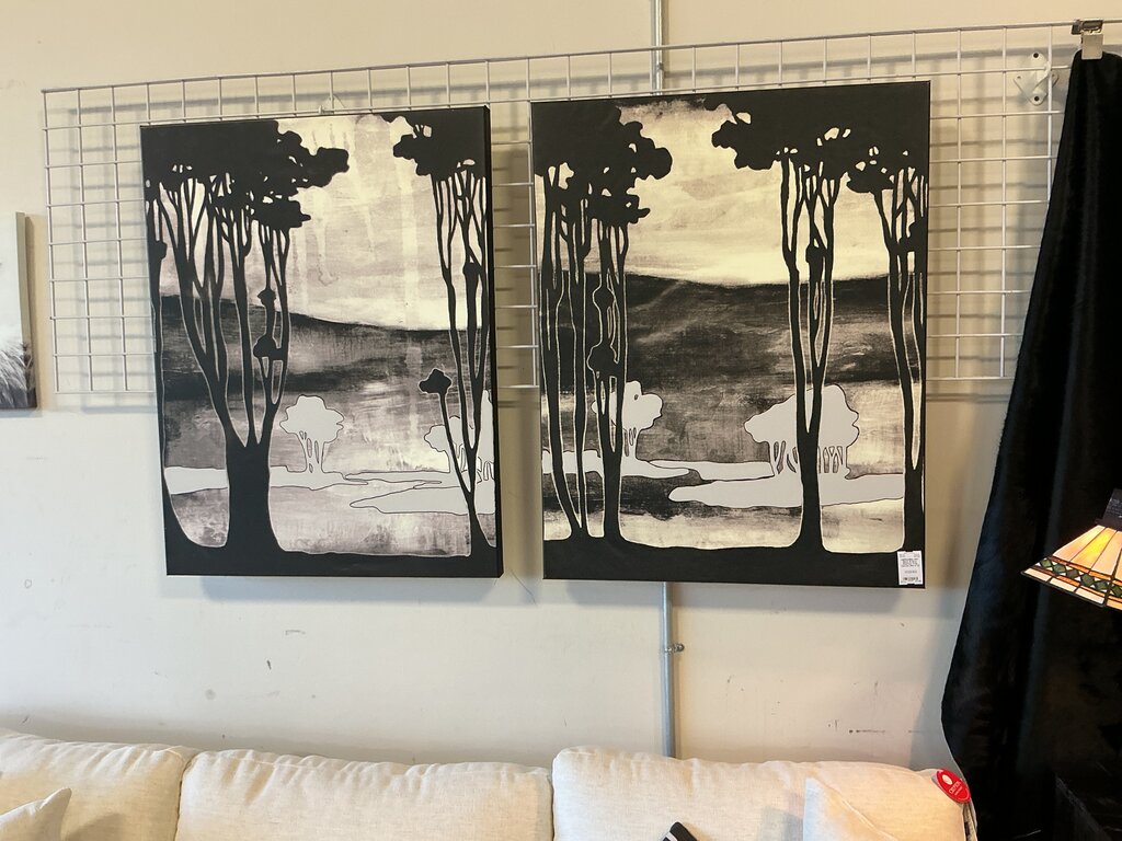 Black & Grey Abstract Tree Canvas (Set of 2)
