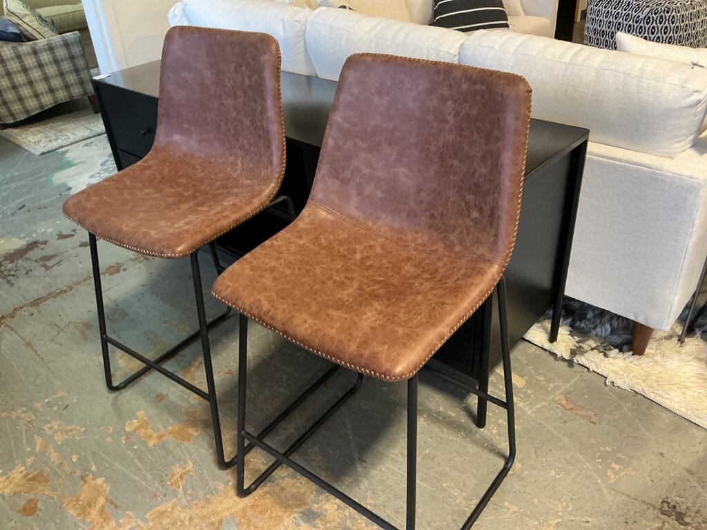Brown Faux Leather Counter Stool (Pair)