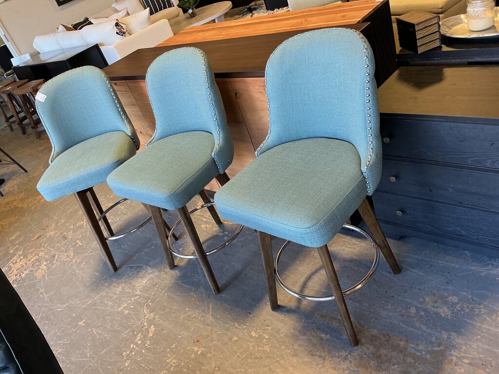 (Set of 3) Blue Counter Stools