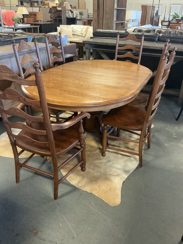 Oak Dining Set - 6 Chairs & 2 Leaves (& Pads)