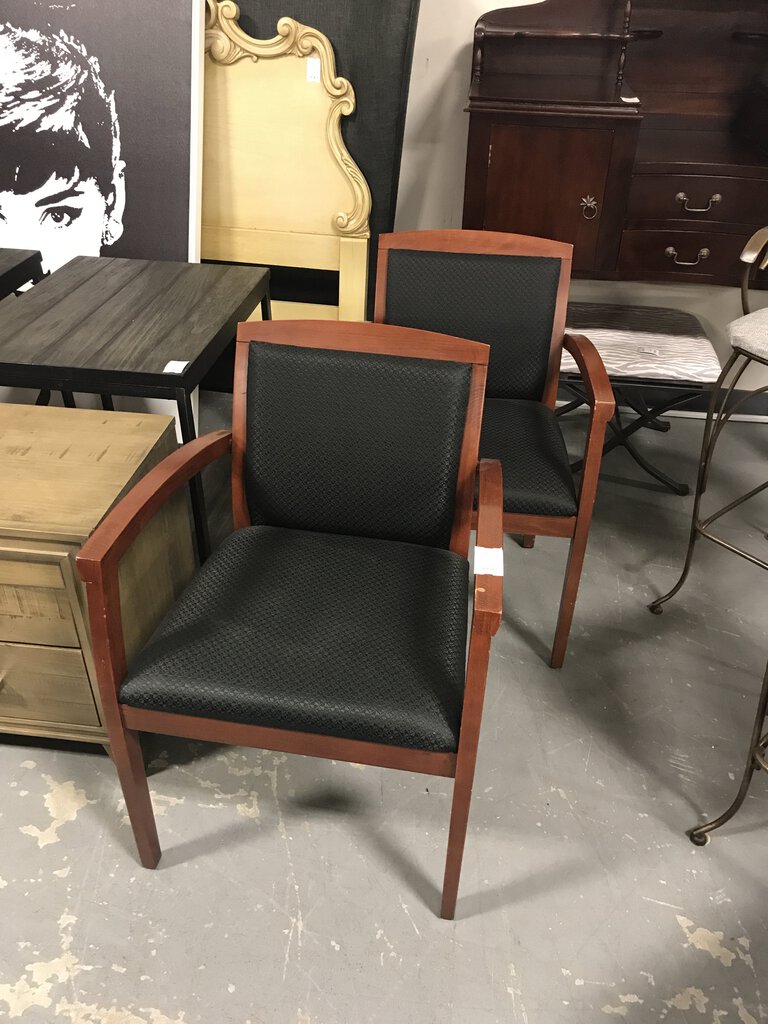 Pair of Black Upholstered Cherry Chairs